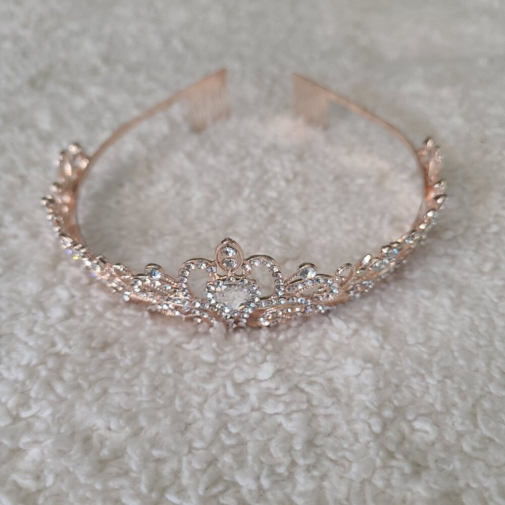 Girls Rose Colored Jeweled Studded Tiara